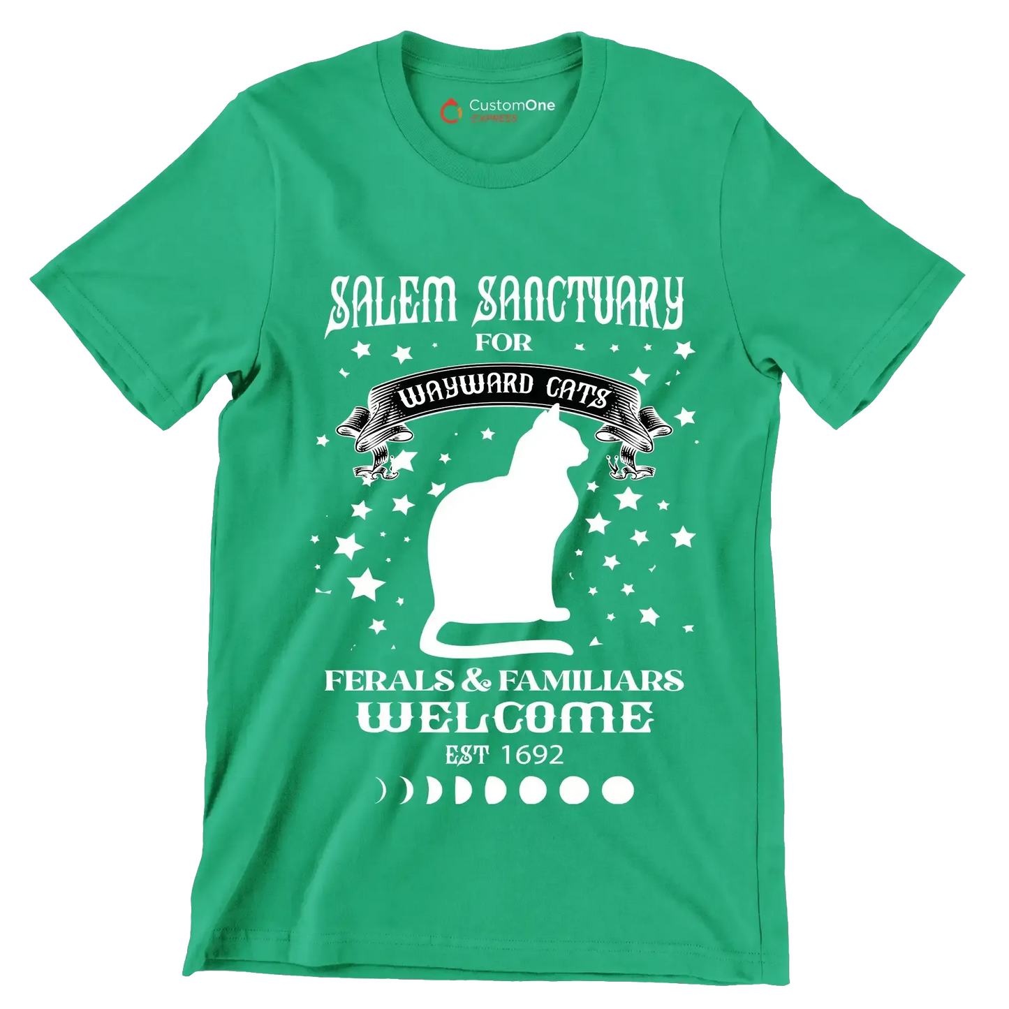 Salem sanctuary for wayward cats ferals & familiars welcome est 1692 - Cat Themed T-Shirt-Green-S-Custom One Express