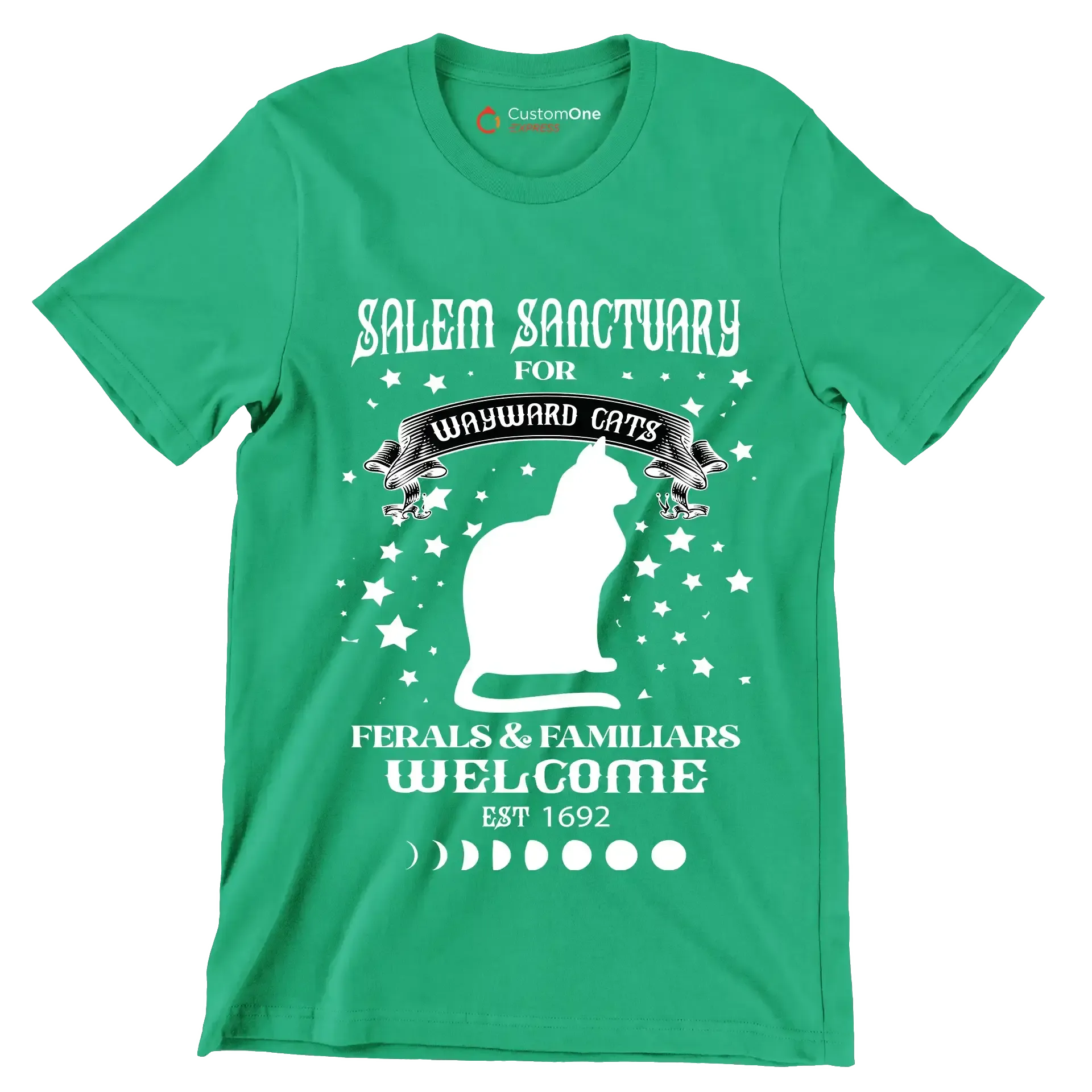 Salem sanctuary for wayward cats ferals & familiars welcome est 1692 - Cat Themed T-Shirt-Green-S-Custom One Express
