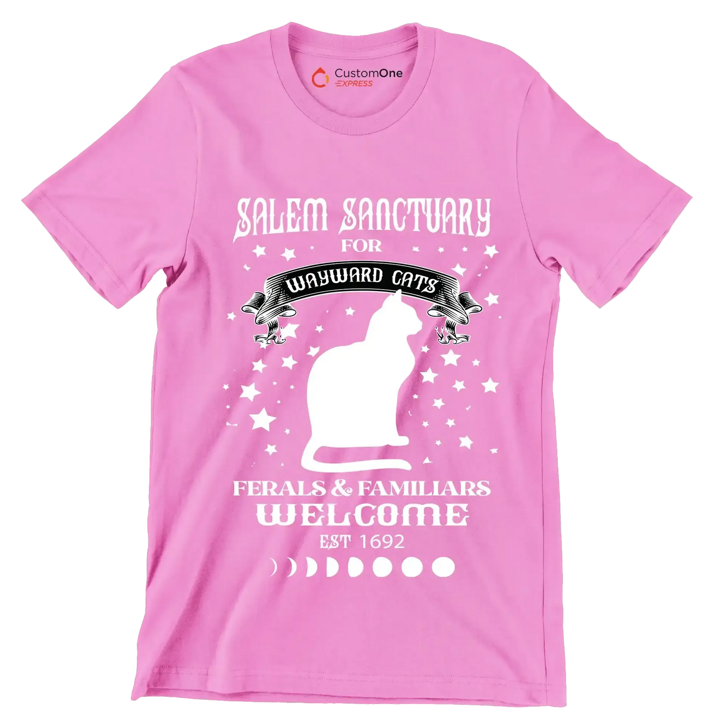 Salem sanctuary for wayward cats ferals & familiars welcome est 1692 - Cat Themed T-Shirt-Pink-S-Custom One Express
