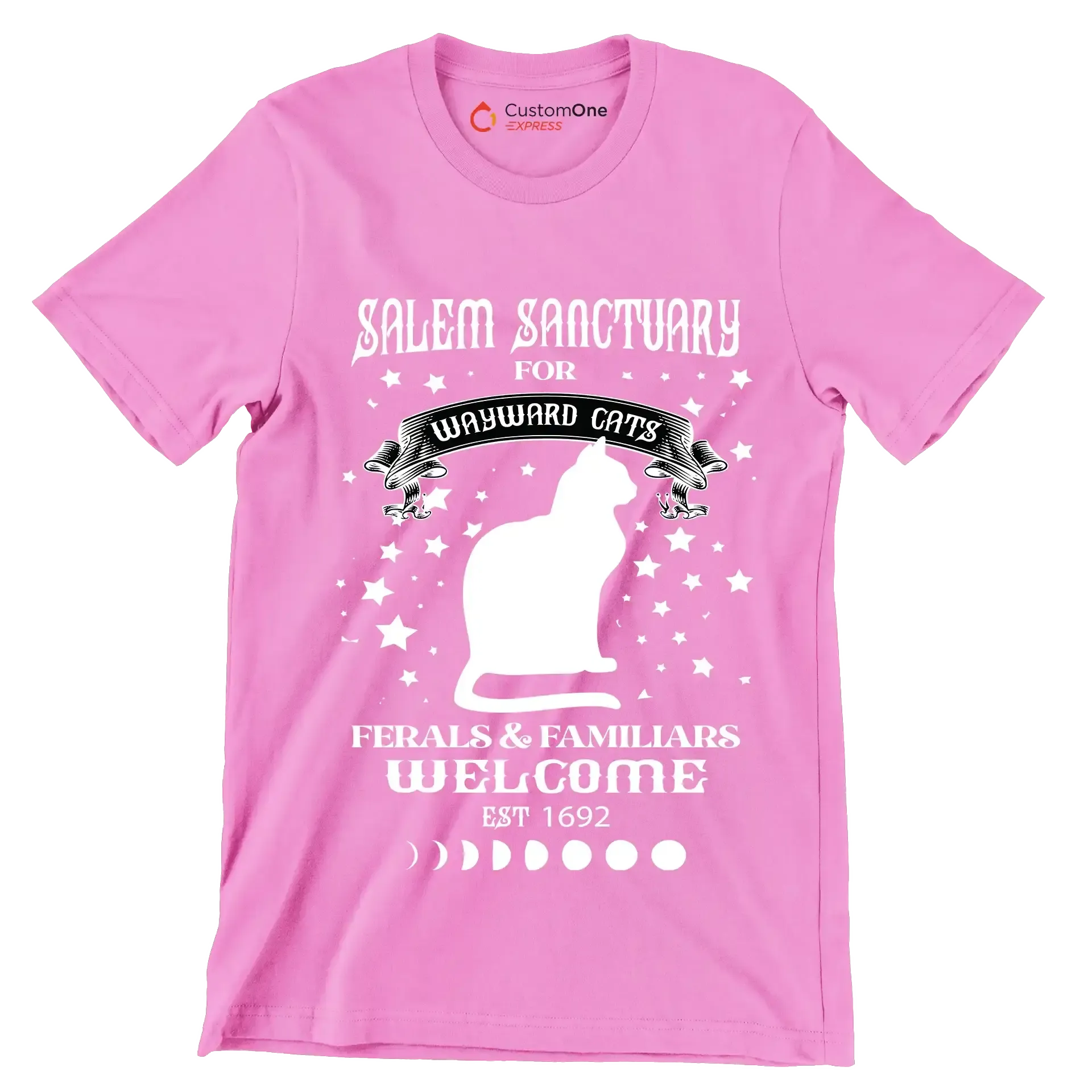 Salem sanctuary for wayward cats ferals & familiars welcome est 1692 - Cat Themed T-Shirt-Pink-S-Custom One Express