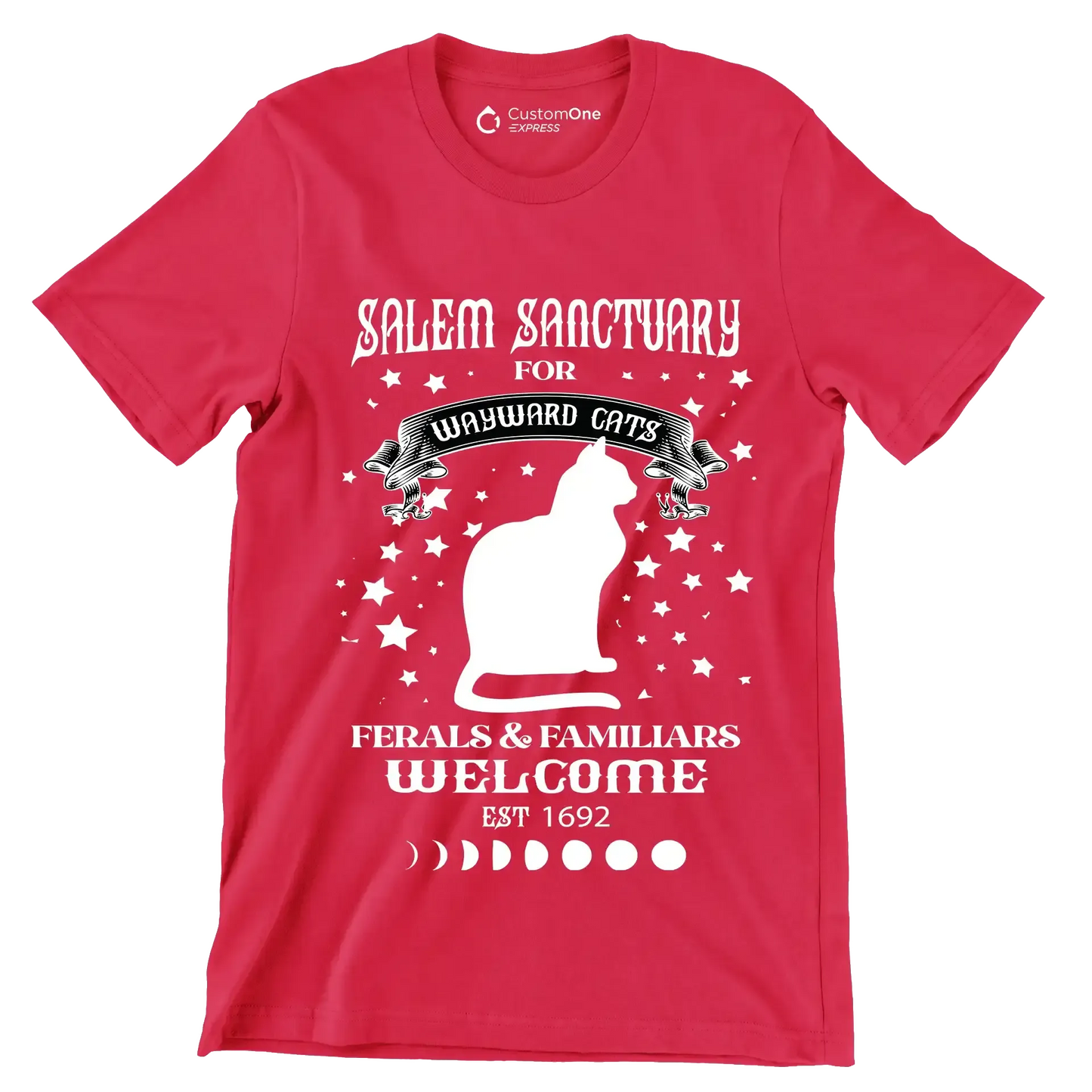 Salem sanctuary for wayward cats ferals & familiars welcome est 1692 - Cat Themed T-Shirt-Red-S-Custom One Express