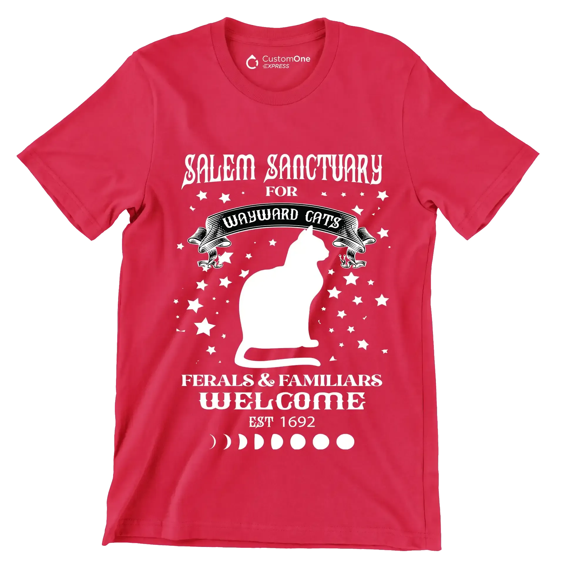 Salem sanctuary for wayward cats ferals & familiars welcome est 1692 - Cat Themed T-Shirt-Red-S-Custom One Express