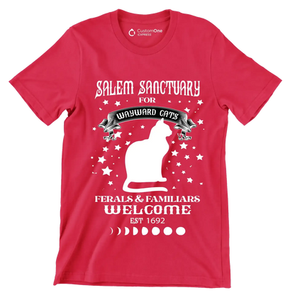 Salem sanctuary for wayward cats ferals & familiars welcome est 1692 - Cat Themed T-Shirt-Red-S-Custom One Express