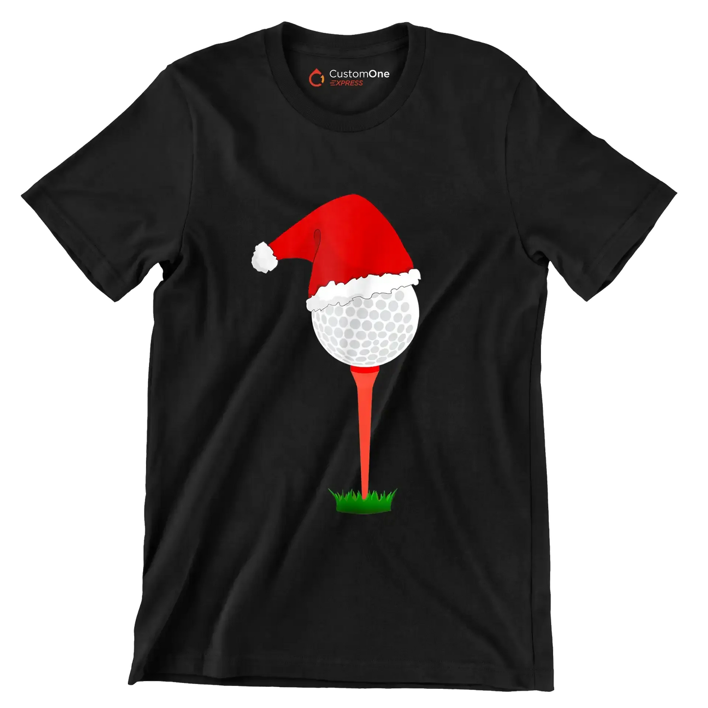 Santa Golf Ball on Tee - Golf Themed T-Shirt-Black-S-Custom One Express