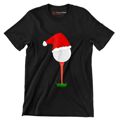Santa Golf Ball on Tee - Golf Themed T-Shirt-Black-S-Custom One Express