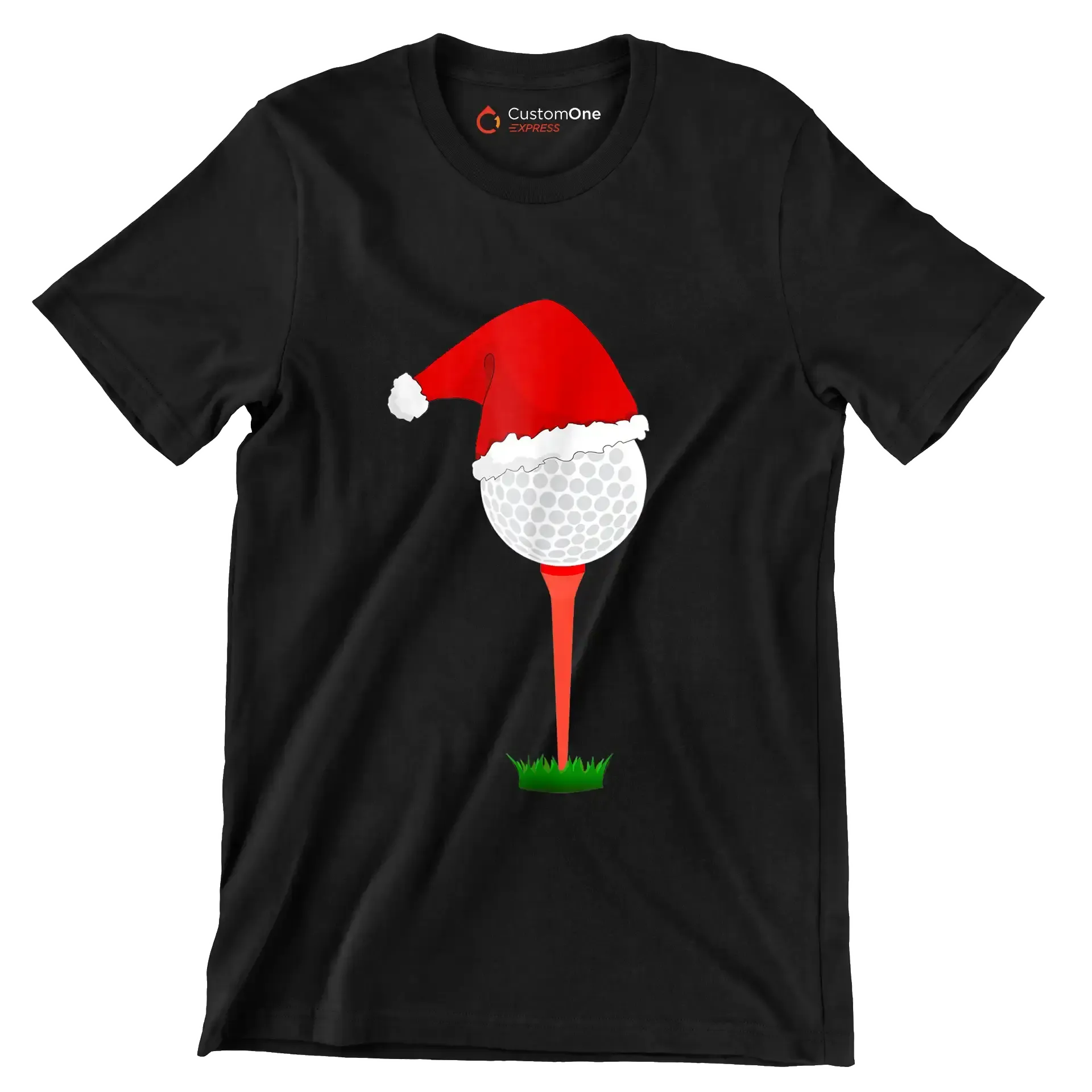 Santa Golf Ball on Tee - Golf Themed T-Shirt-Black-S-Custom One Express