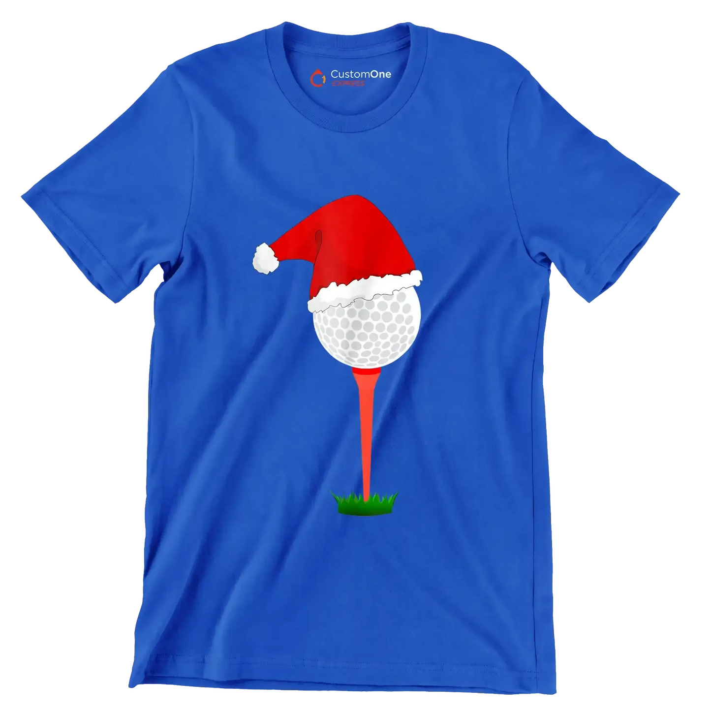 Santa Golf Ball on Tee - Golf Themed T-Shirt-Blue-S-Custom One Express