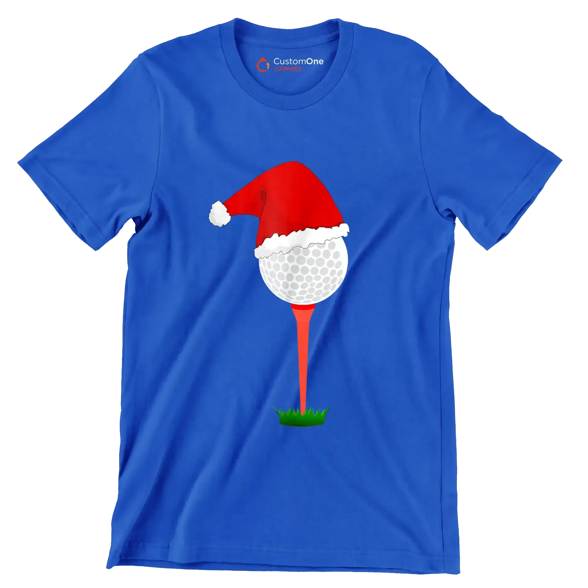 Santa Golf Ball on Tee - Golf Themed T-Shirt-Blue-S-Custom One Express