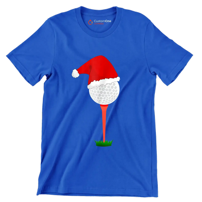 Santa Golf Ball on Tee - Golf Themed T-Shirt-Blue-S-Custom One Express