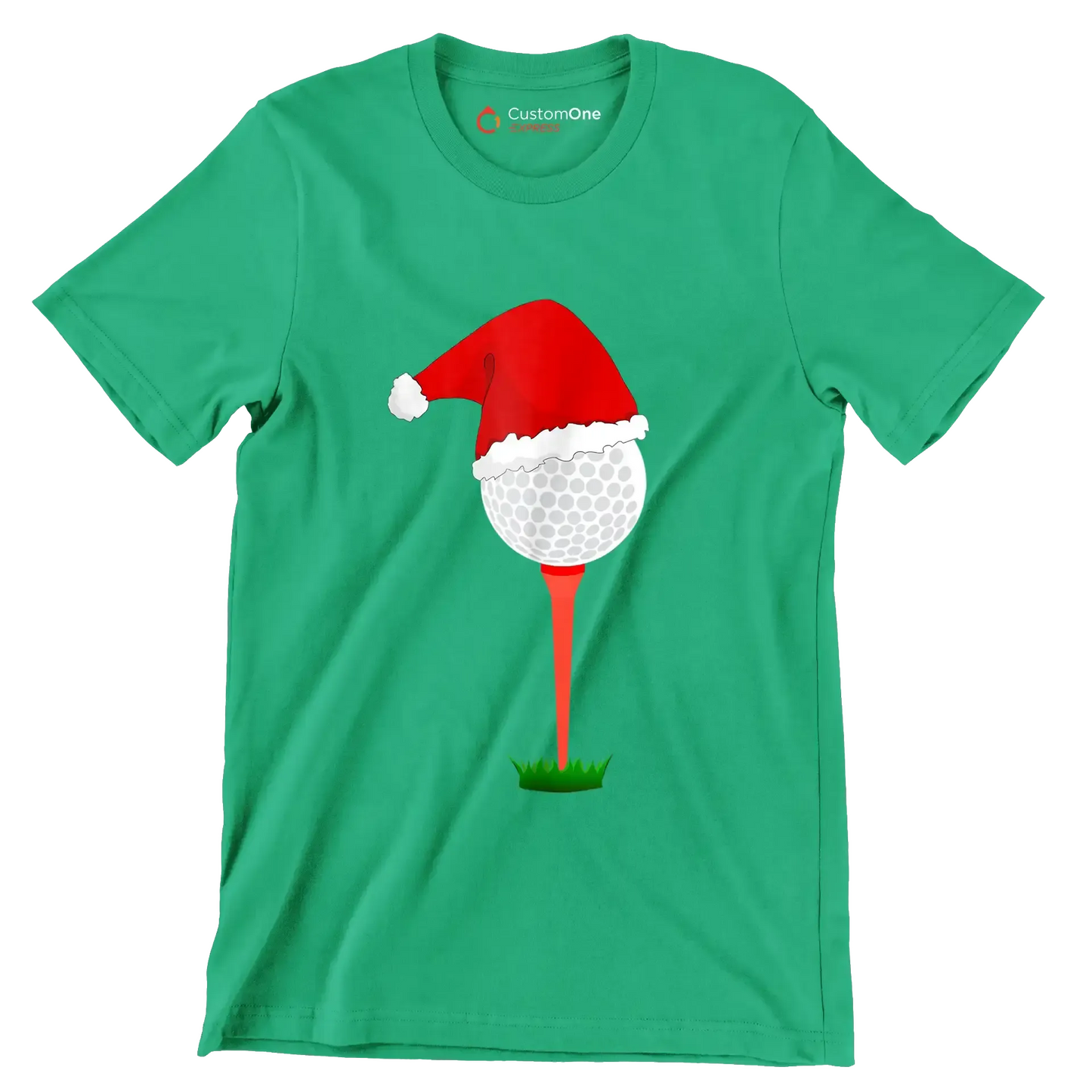 Santa Golf Ball on Tee - Golf Themed T-Shirt-Green-S-Custom One Express