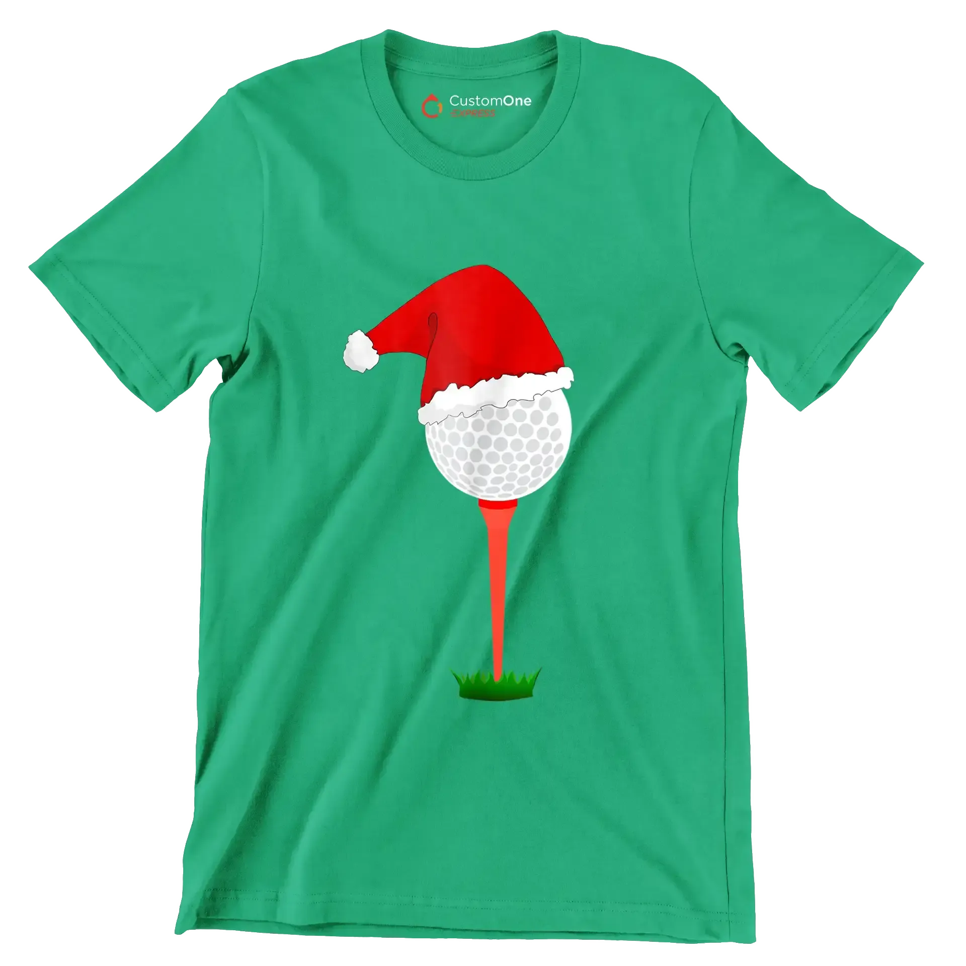 Santa Golf Ball on Tee - Golf Themed T-Shirt-Green-S-Custom One Express