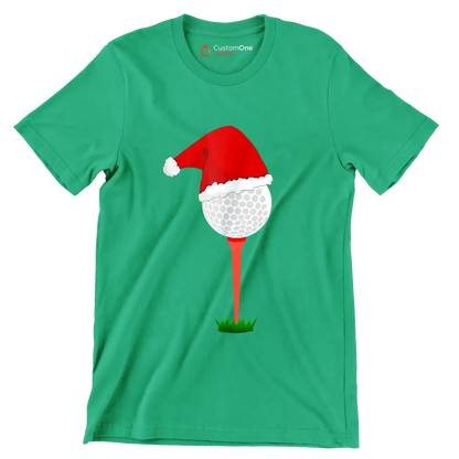 Santa Golf Ball on Tee - Golf Themed T-Shirt-Green-S-Custom One Express