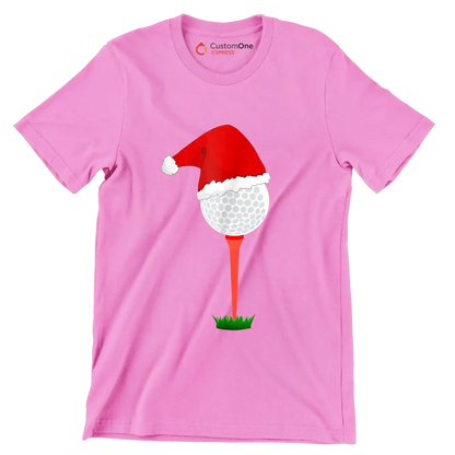 Santa Golf Ball on Tee - Golf Themed T-Shirt-Pink-S-Custom One Express