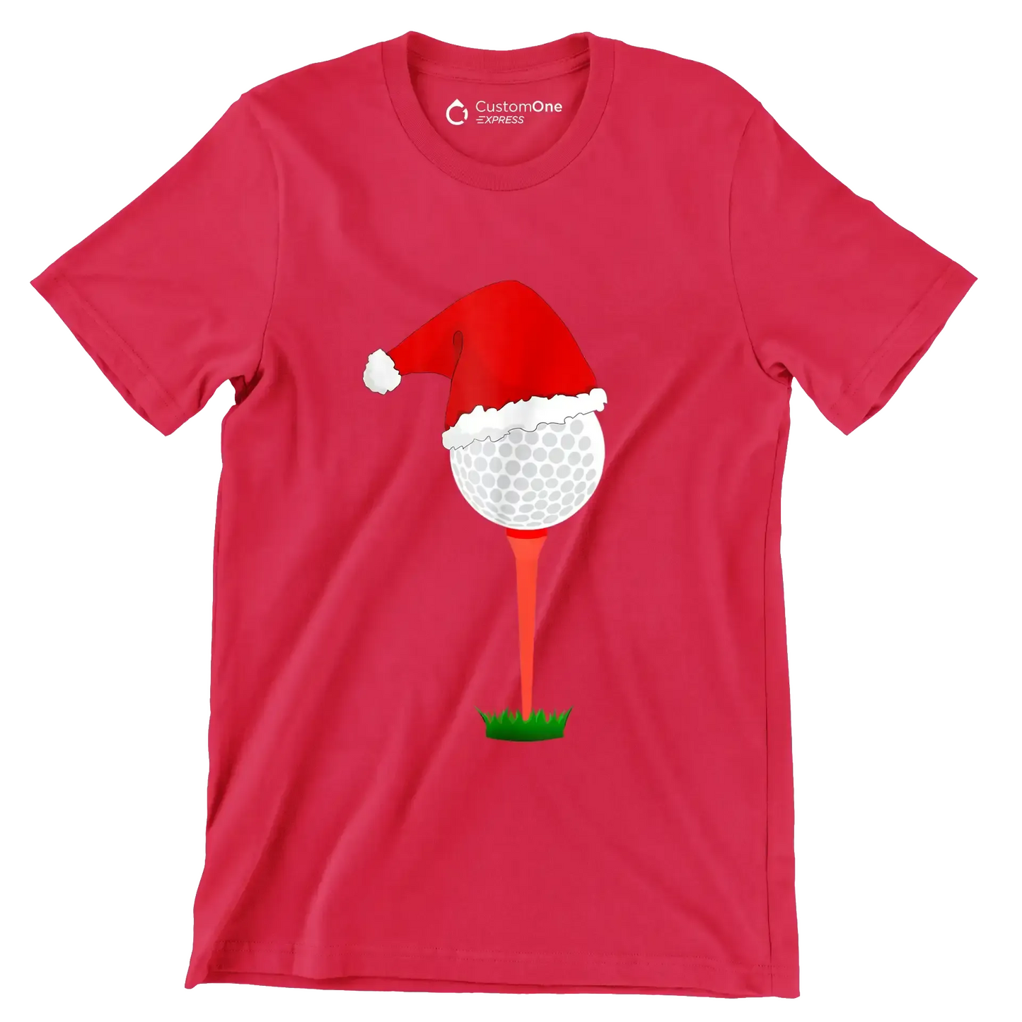 Santa Golf Ball on Tee - Golf Themed T-Shirt-Red-S-Custom One Express