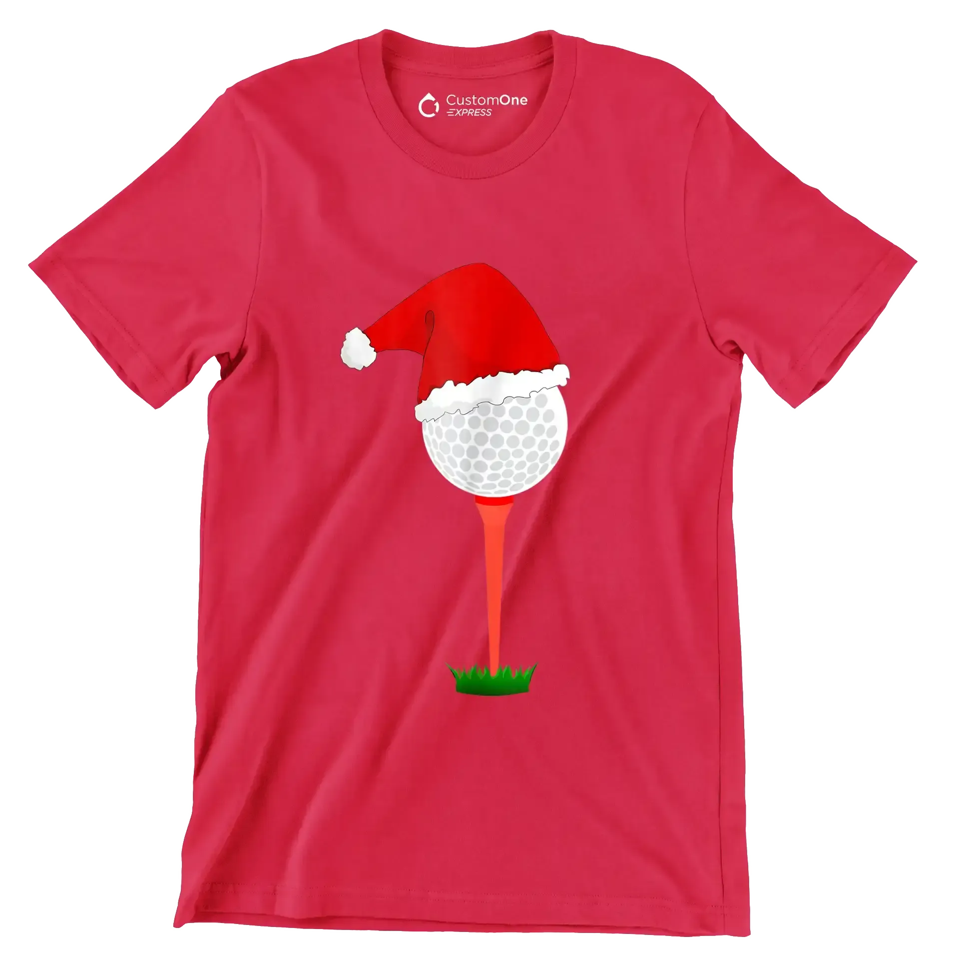 Santa Golf Ball on Tee - Golf Themed T-Shirt-Red-S-Custom One Express