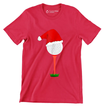 Santa Golf Ball on Tee - Golf Themed T-Shirt-Red-S-Custom One Express