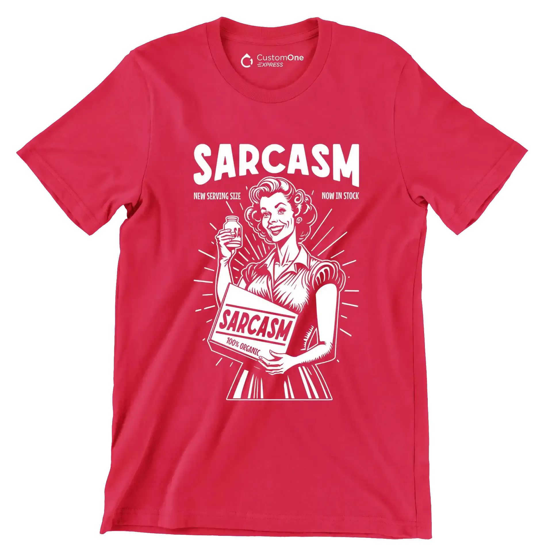 Sarcasm new serving size now in stock 100% organic - Retro Themed T-Shirt-Red-S-Custom One Express