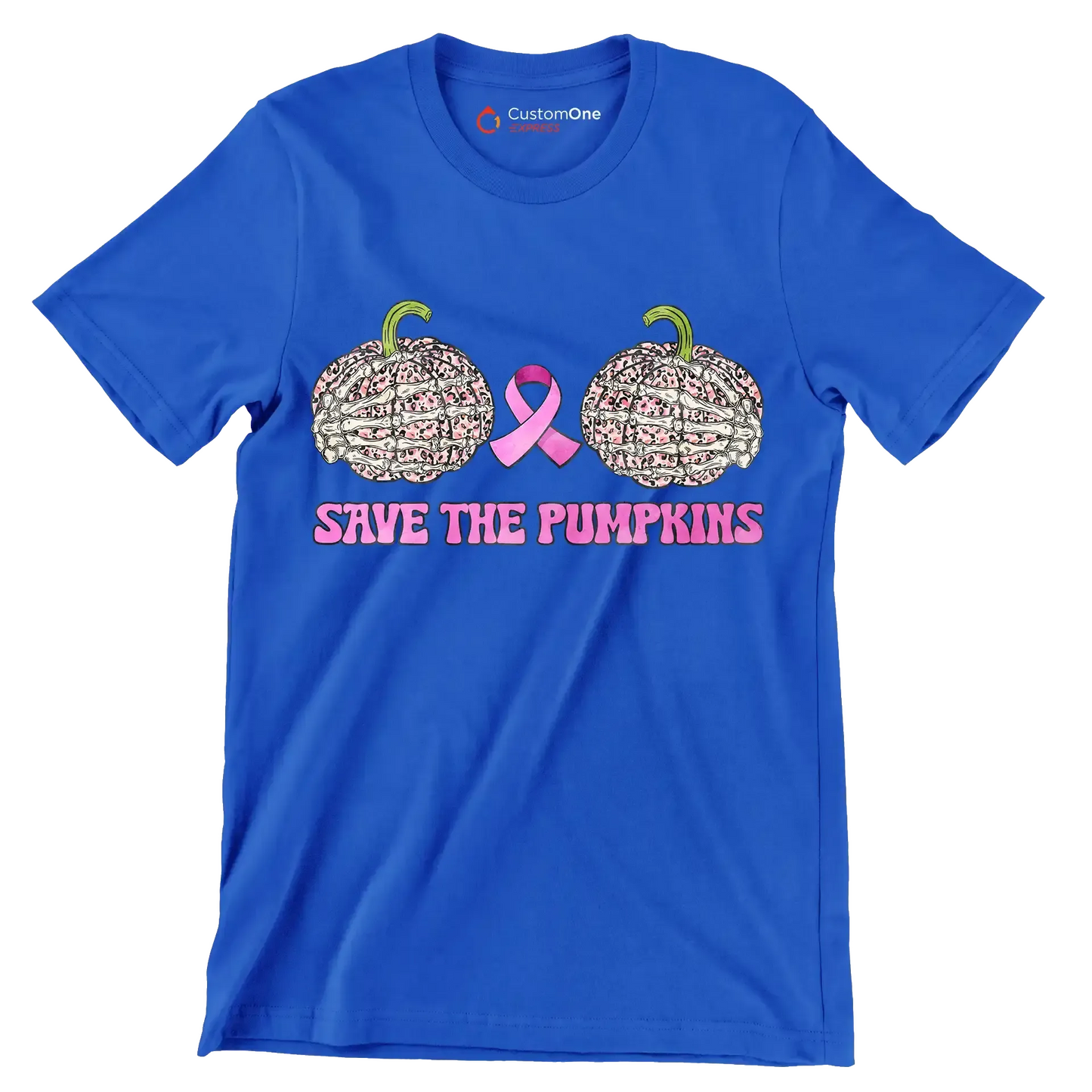 Save The Pimpkins - Breast Cancer Awareness T-Shirt-Blue-S-Custom One Express