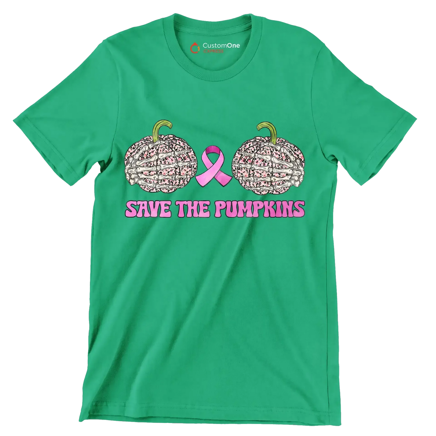 Save The Pimpkins - Breast Cancer Awareness T-Shirt-Green-S-Custom One Express