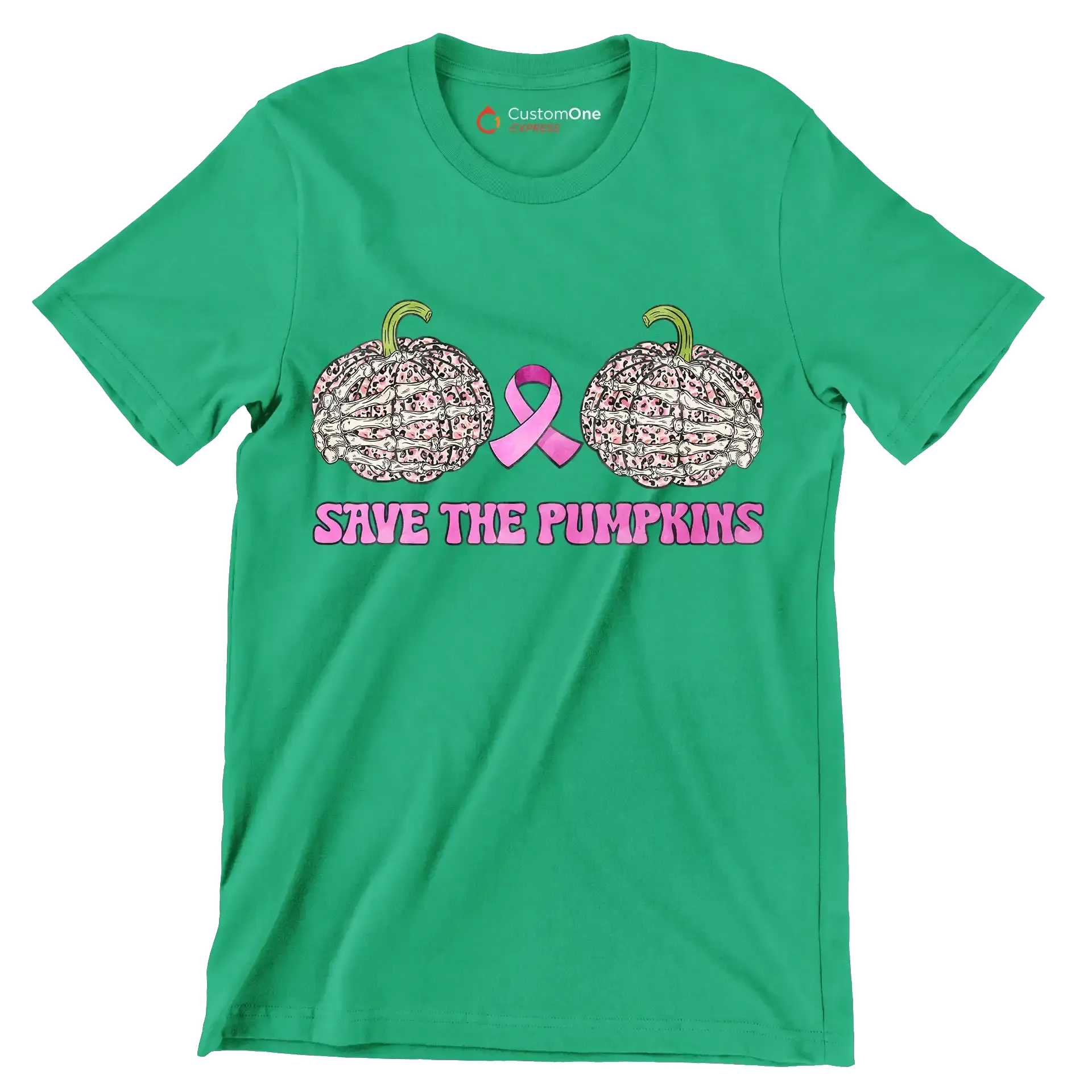 Save The Pimpkins - Breast Cancer Awareness T-Shirt-Green-S-Custom One Express