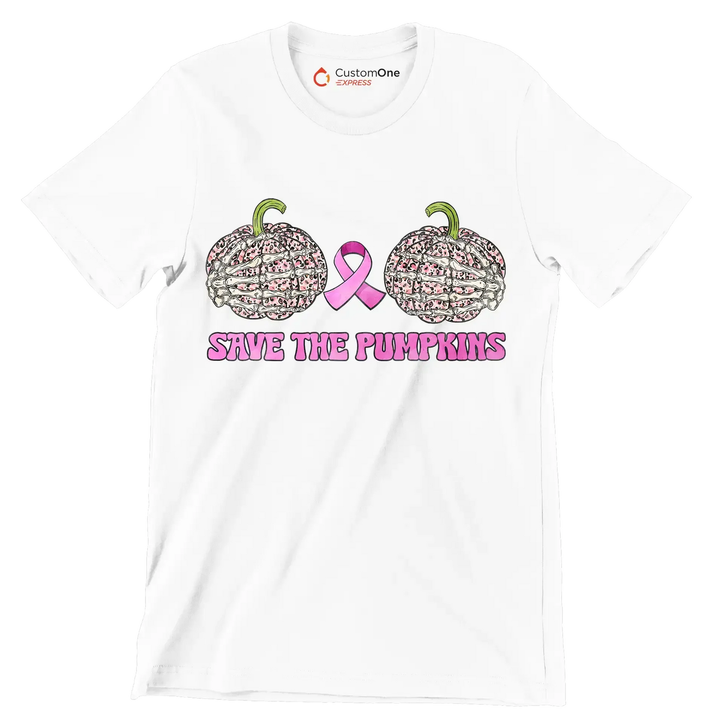 Save The Pimpkins - Breast Cancer Awareness T-Shirt-White-S-Custom One Express
