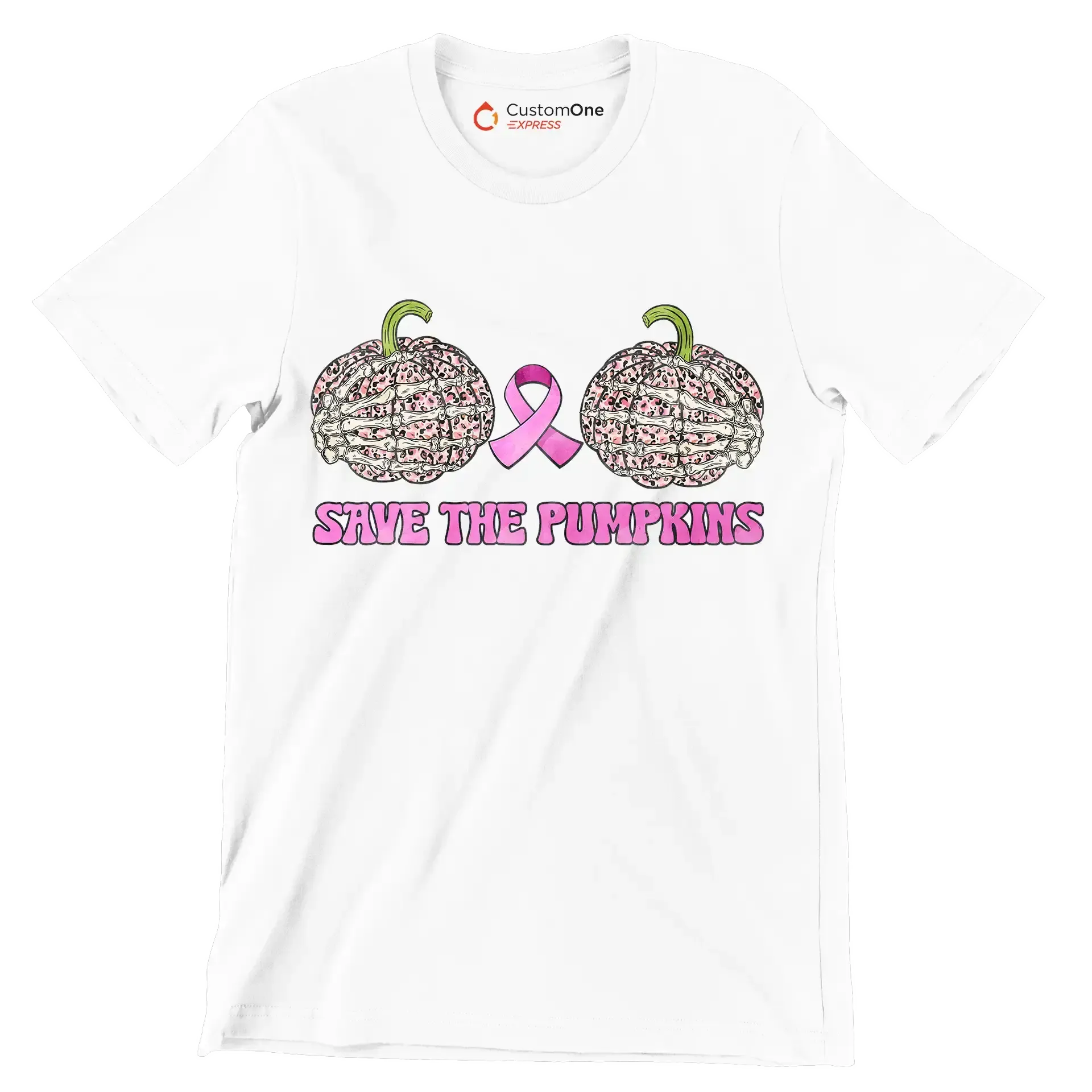 Save The Pimpkins - Breast Cancer Awareness T-Shirt-White-S-Custom One Express