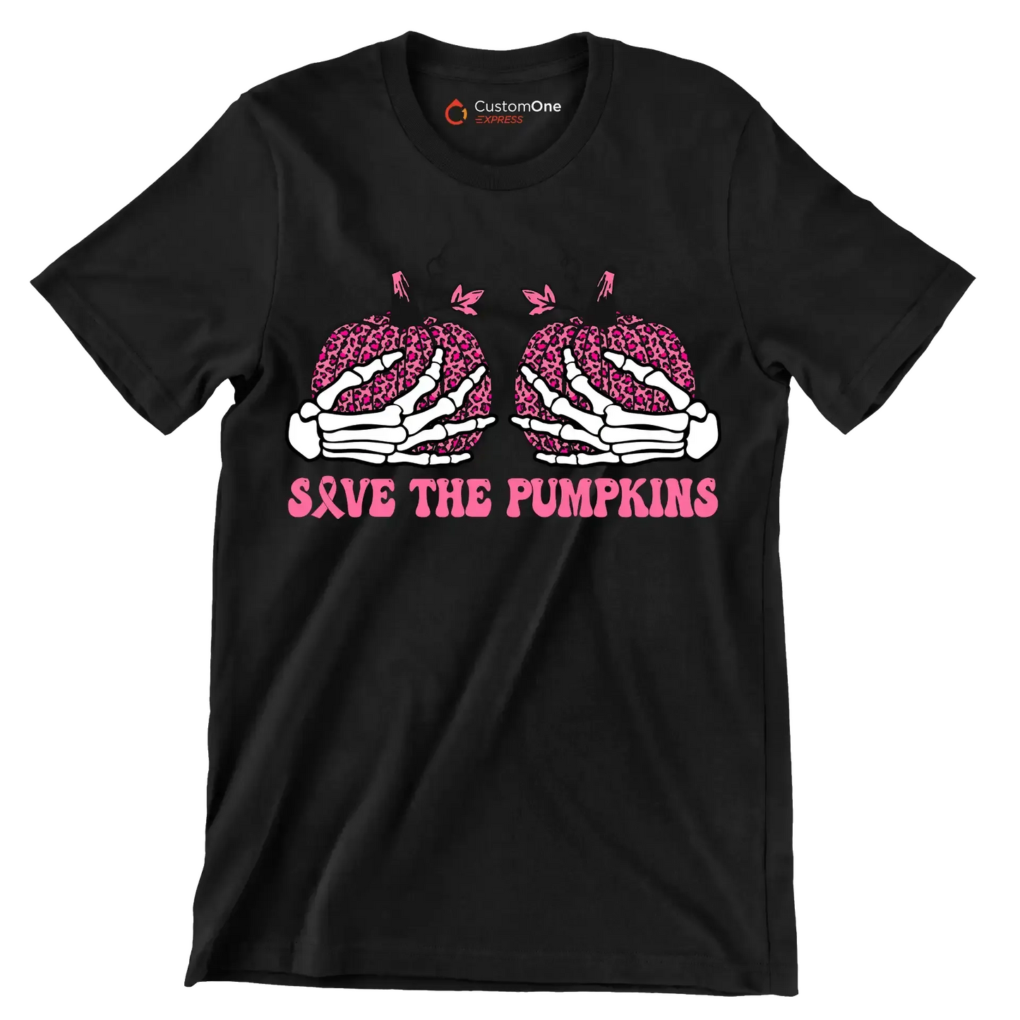 Save The Pumpkins - Breast Cancer Awareness T-Shirt-Black-S-Custom One Express