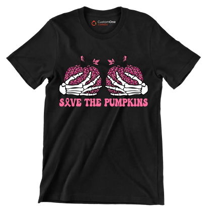 Save The Pumpkins - Breast Cancer Awareness T-Shirt-Black-S-Custom One Express