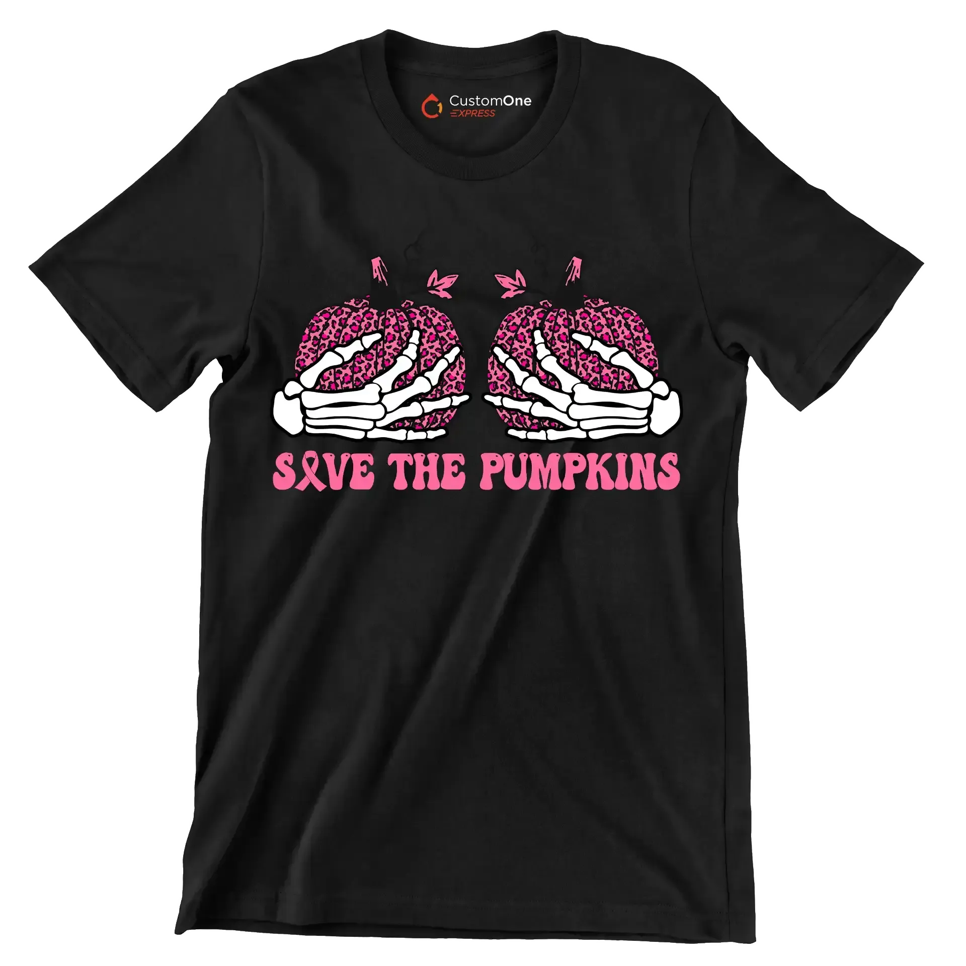 Save The Pumpkins - Breast Cancer Awareness T-Shirt-Black-S-Custom One Express