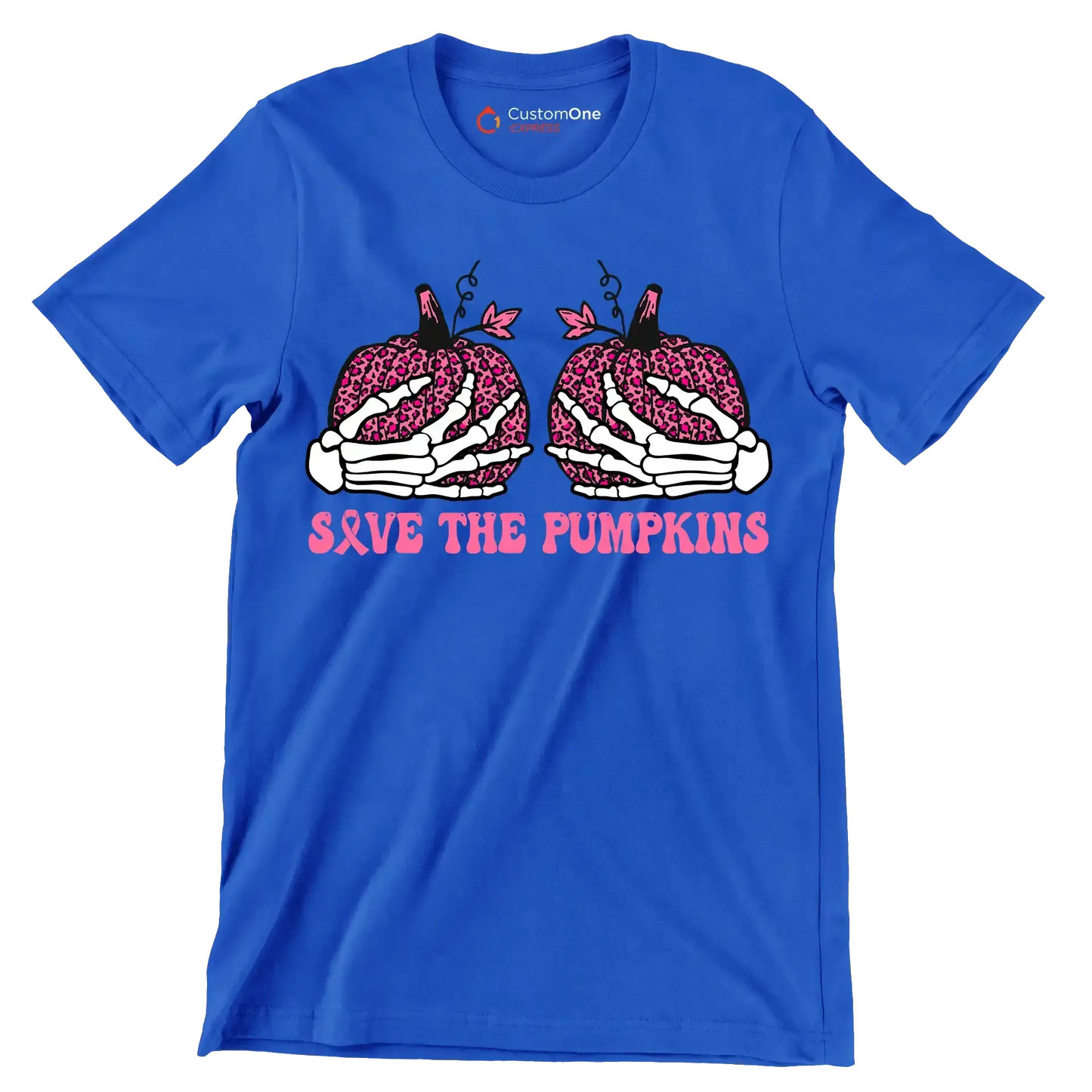 Save The Pumpkins - Breast Cancer Awareness T-Shirt-Blue-S-Custom One Express