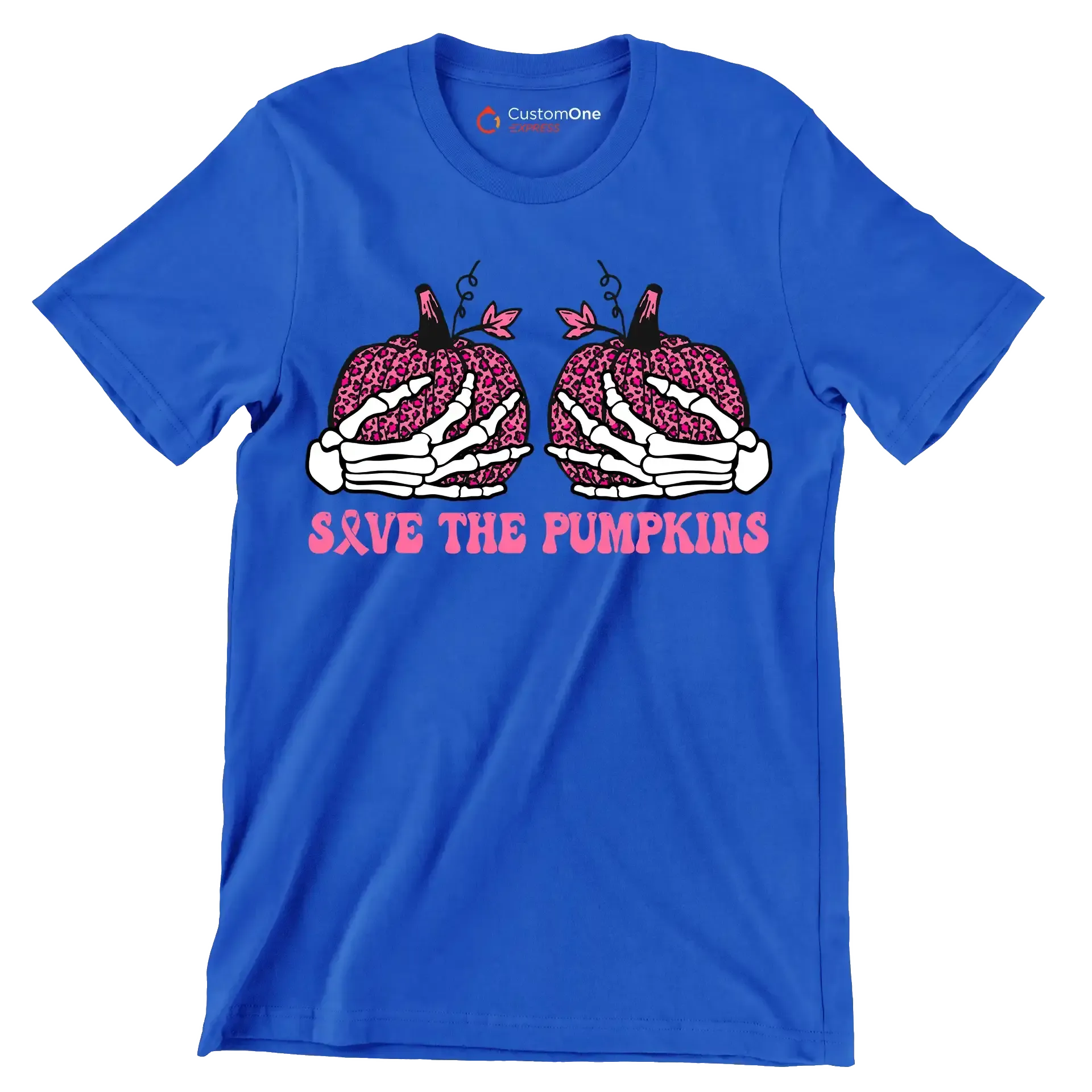 Save The Pumpkins - Breast Cancer Awareness T-Shirt-Blue-S-Custom One Express