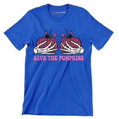 Save The Pumpkins - Breast Cancer Awareness T-Shirt-Blue-S-Custom One Express