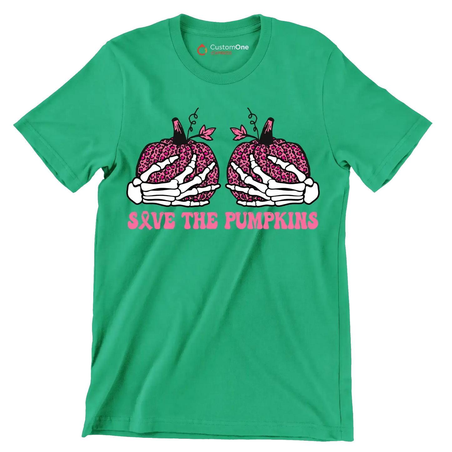 Save The Pumpkins - Breast Cancer Awareness T-Shirt-Green-S-Custom One Express