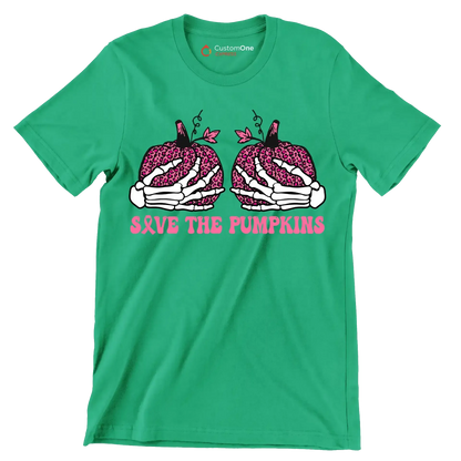 Save The Pumpkins - Breast Cancer Awareness T-Shirt-Green-S-Custom One Express