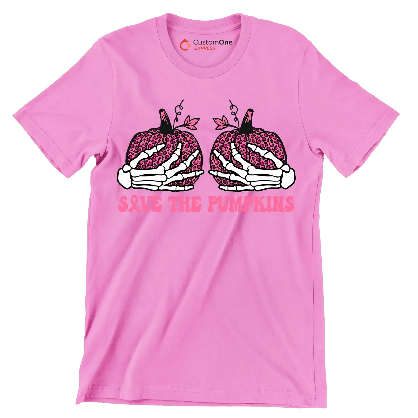 Save The Pumpkins - Breast Cancer Awareness T-Shirt-Pink-S-Custom One Express