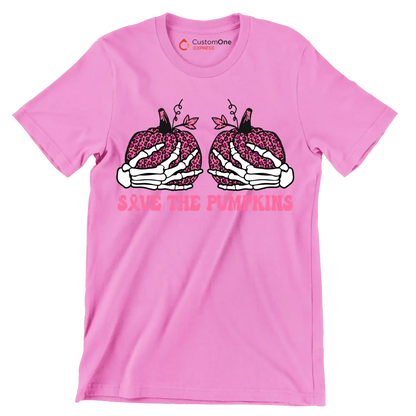 Save The Pumpkins - Breast Cancer Awareness T-Shirt-Pink-S-Custom One Express
