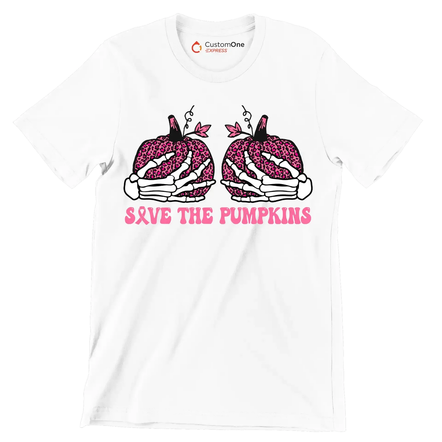 Save The Pumpkins - Breast Cancer Awareness T-Shirt-White-S-Custom One Express