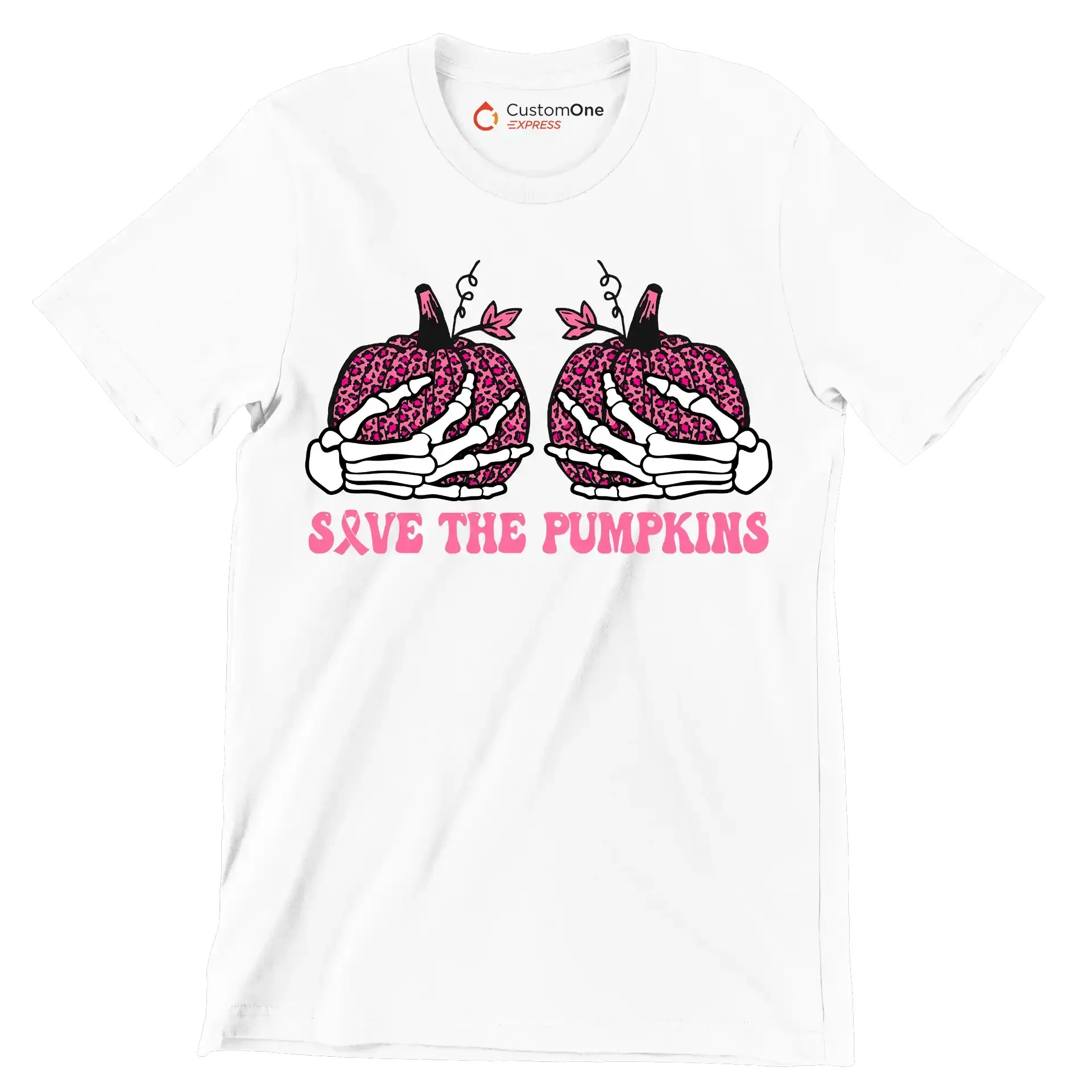 Save The Pumpkins - Breast Cancer Awareness T-Shirt-White-S-Custom One Express