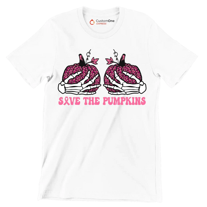 Save The Pumpkins - Breast Cancer Awareness T-Shirt-White-S-Custom One Express