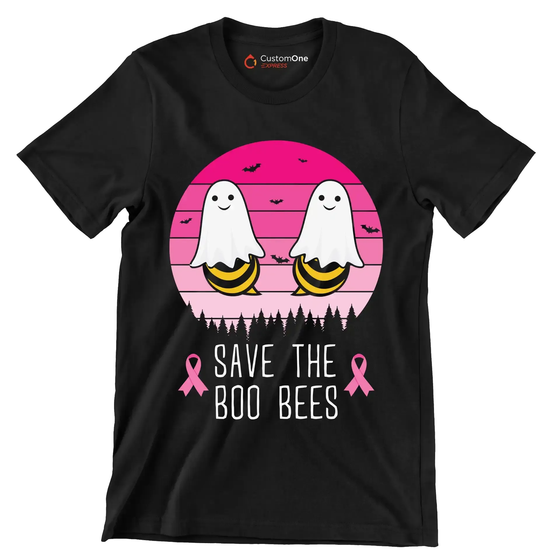 Save the BOO BEES - Breast Cancer Awareness T-Shirt-Black-S-Custom One Express