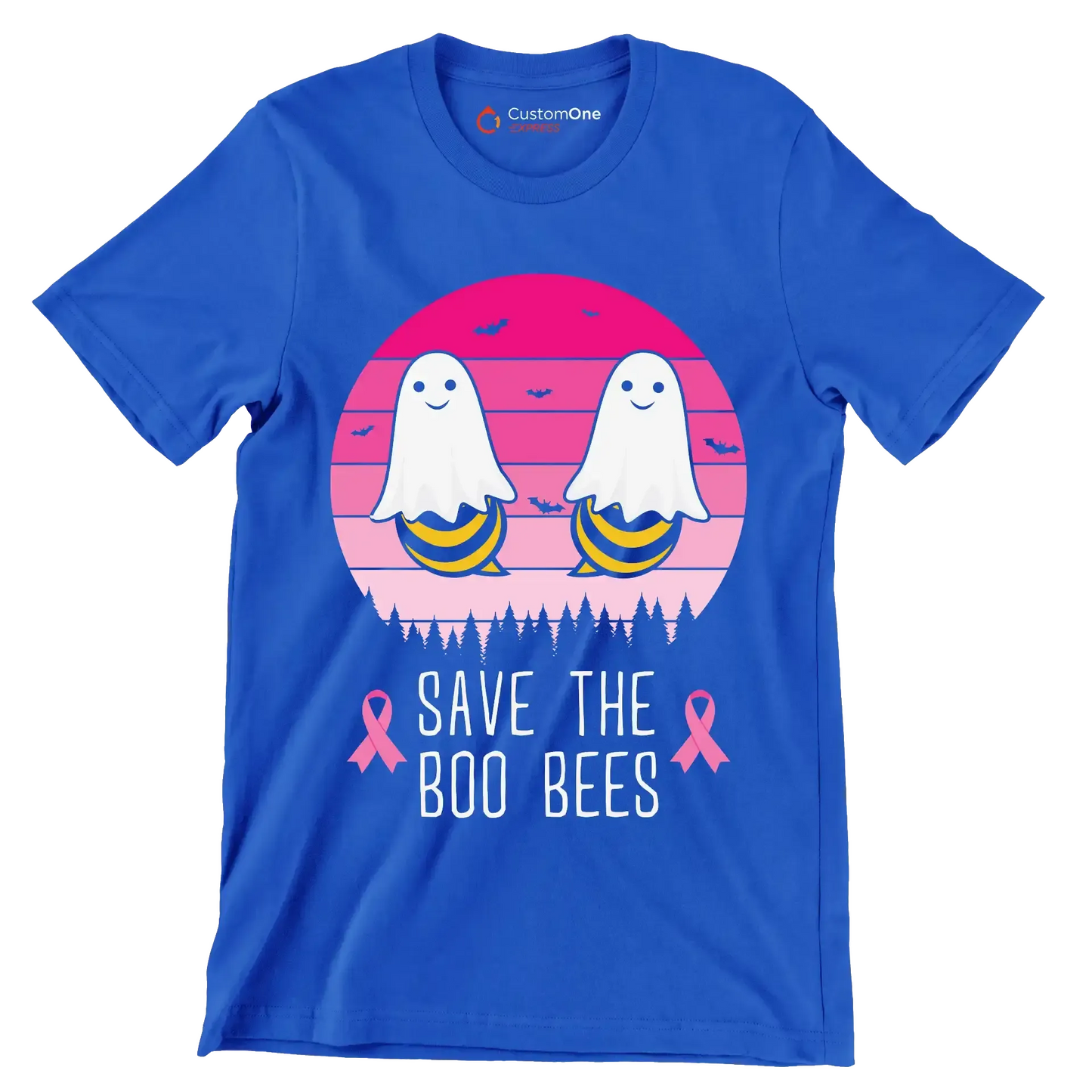 Save the BOO BEES - Breast Cancer Awareness T-Shirt-Blue-S-Custom One Express