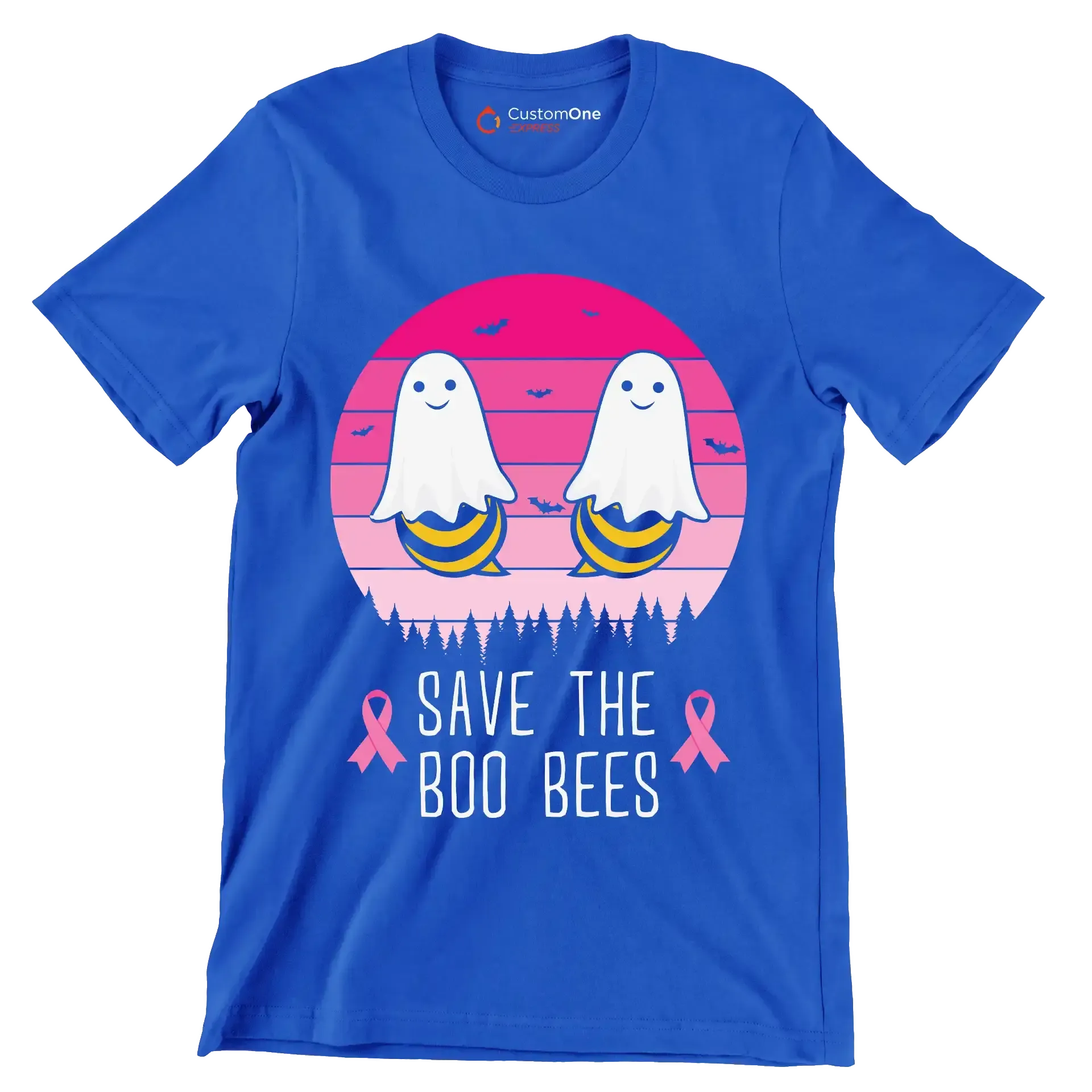 Save the BOO BEES - Breast Cancer Awareness T-Shirt-Blue-S-Custom One Express