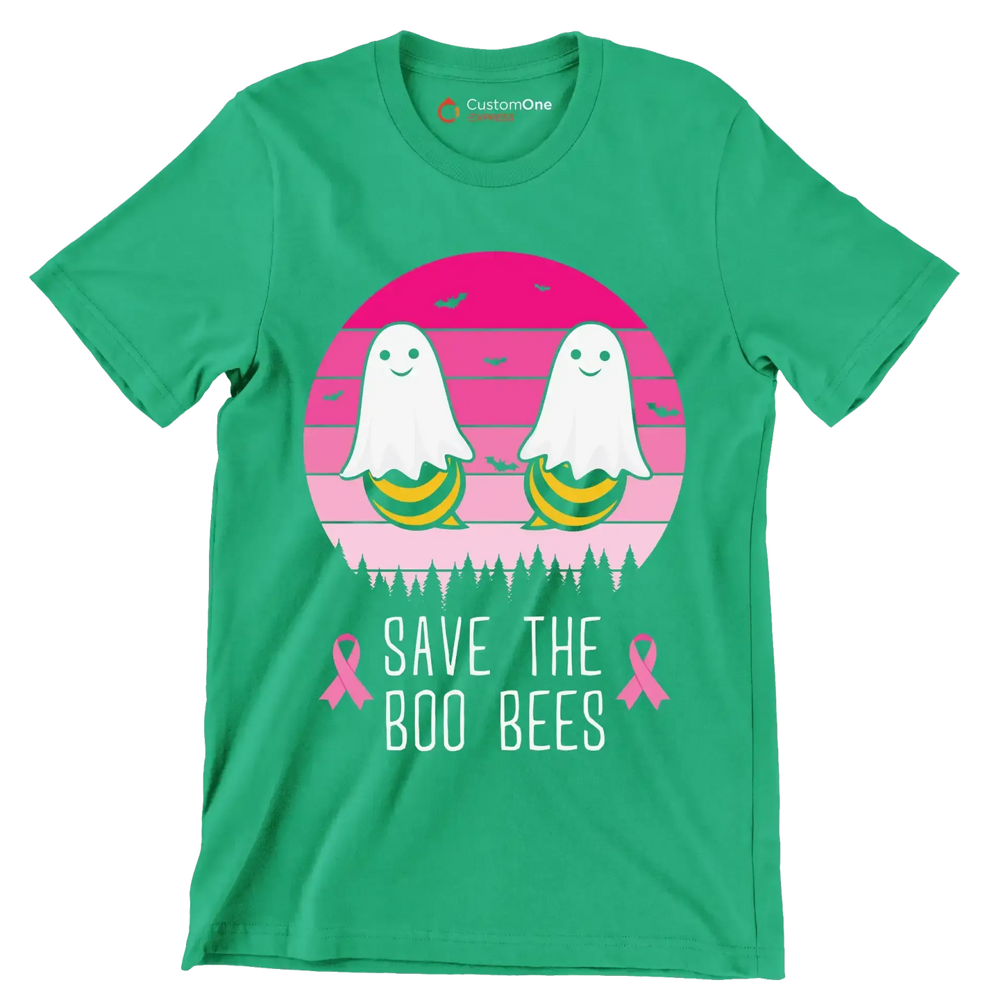 Save the BOO BEES - Breast Cancer Awareness T-Shirt-Green-S-Custom One Express