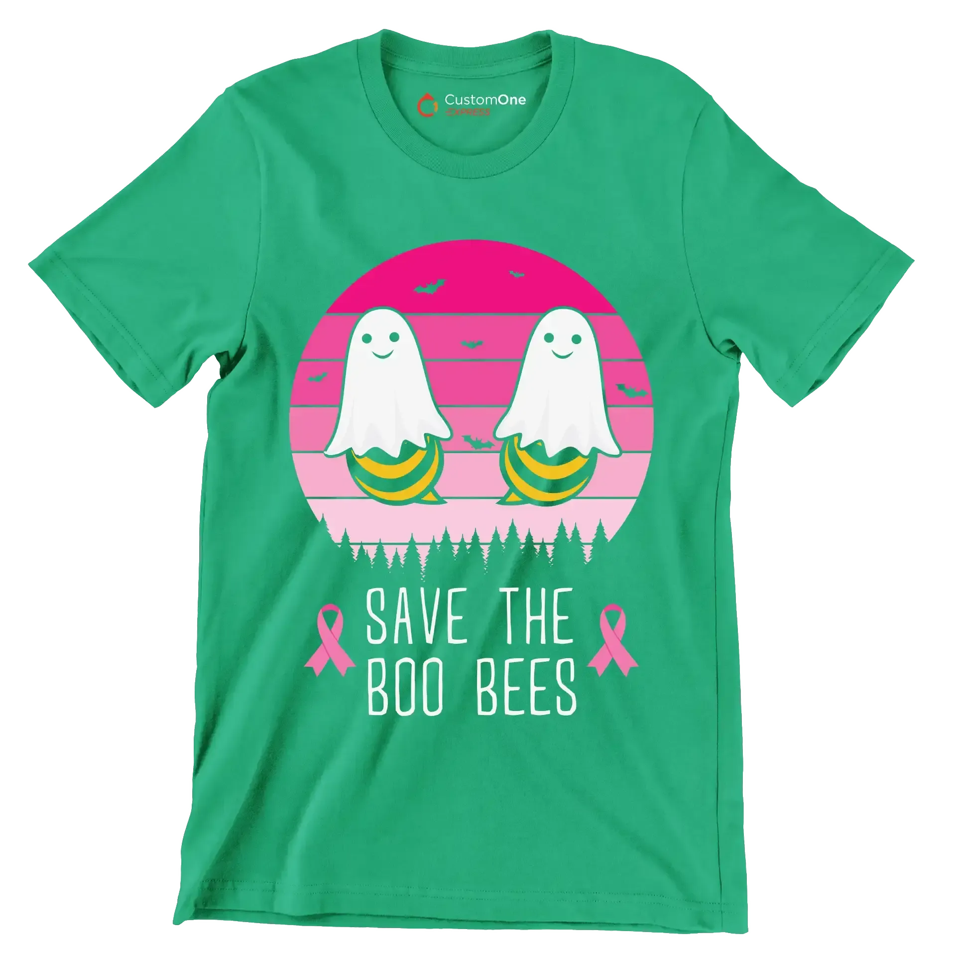 Save the BOO BEES - Breast Cancer Awareness T-Shirt-Green-S-Custom One Express