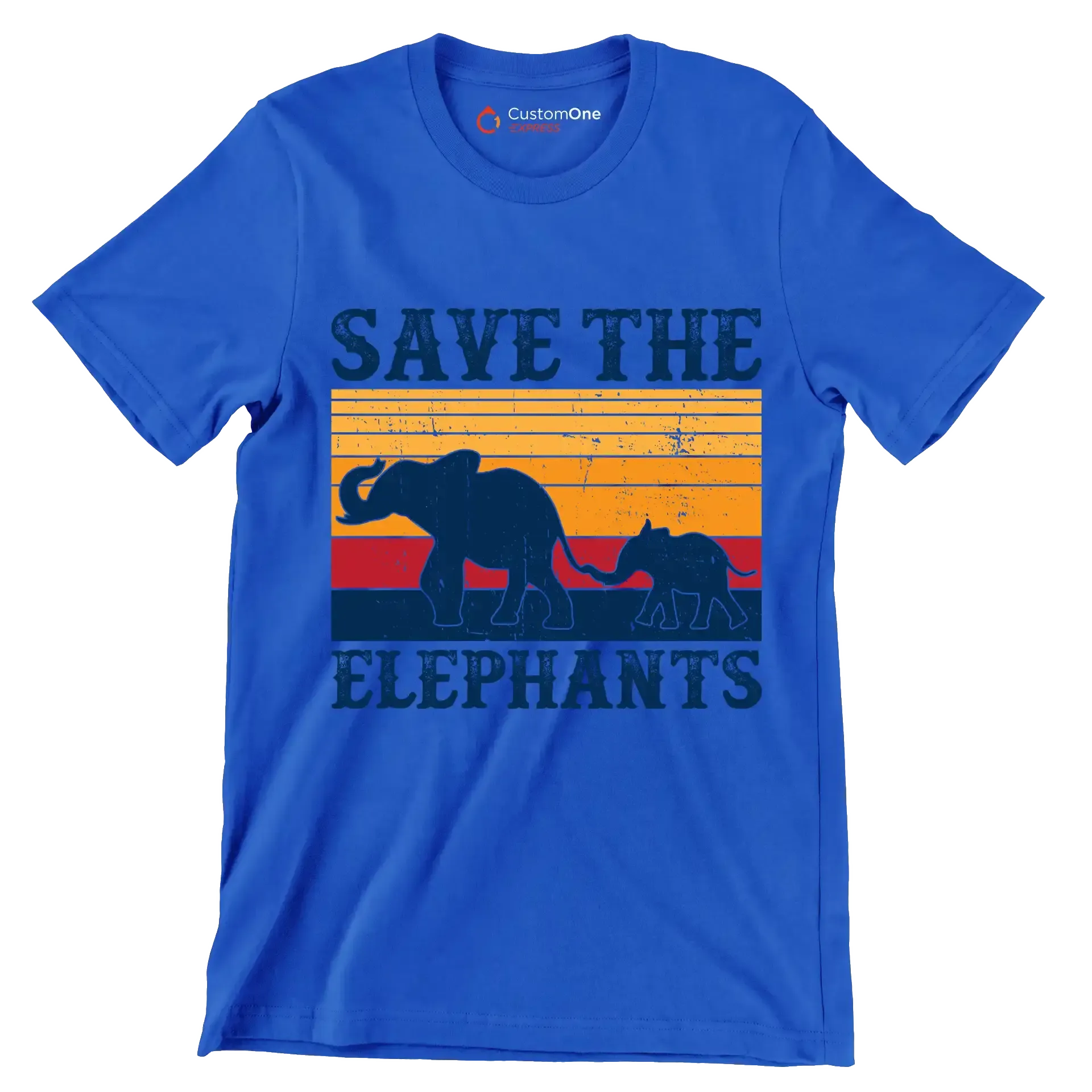 Save the Elephants - Vegan Themed T-Shirt-Blue-S-Custom One Express