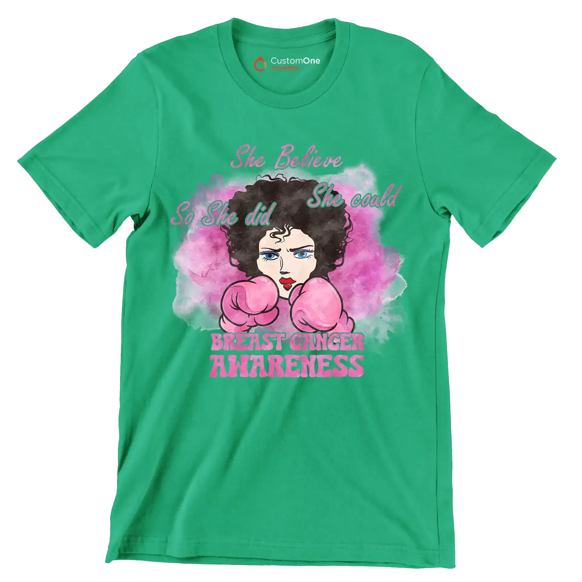 She believe she could so she did breast cancer awareness - Breast Cancer Awareness T-Shirt-Green-S-Custom One Express