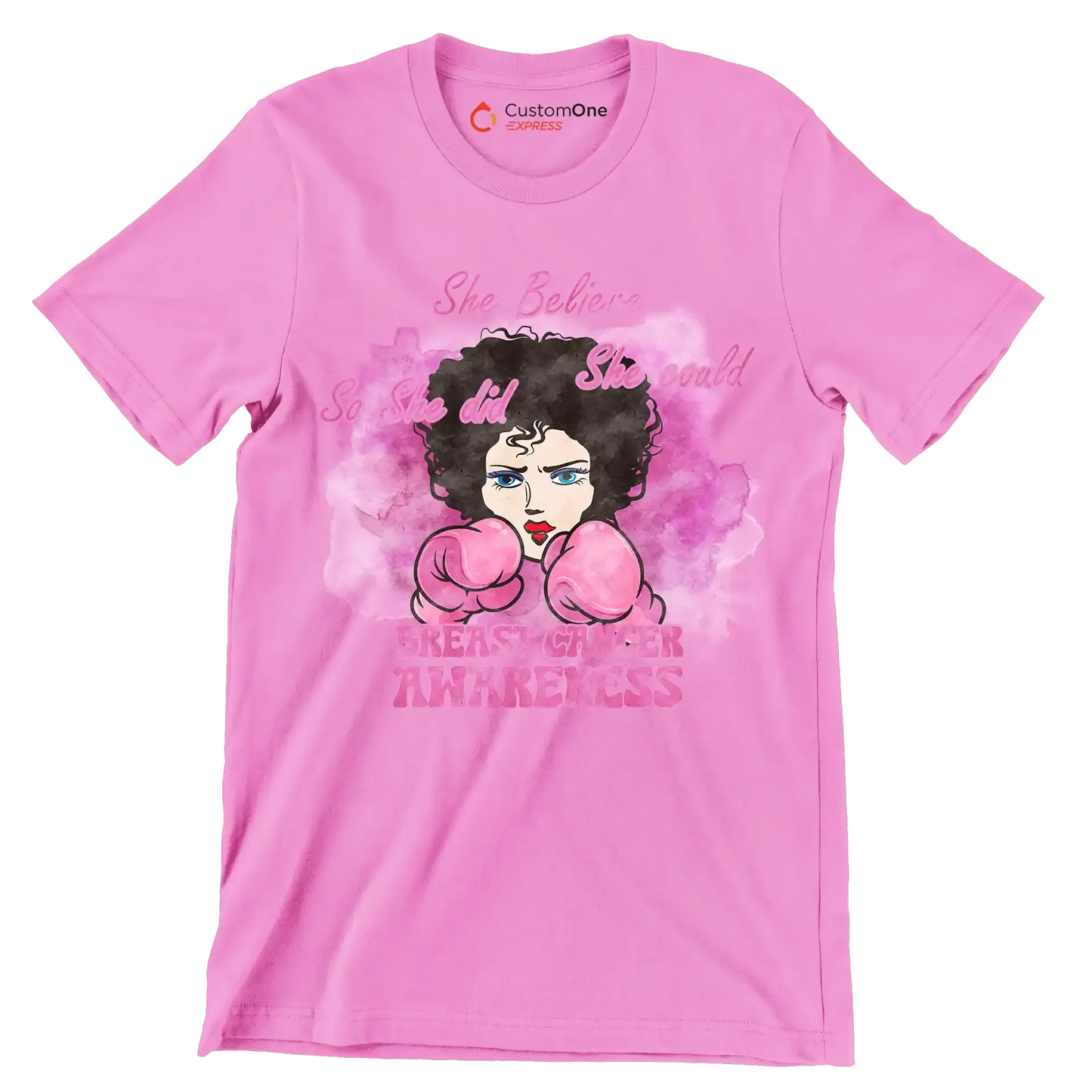 She believe she could so she did breast cancer awareness - Breast Cancer Awareness T-Shirt-Pink-S-Custom One Express