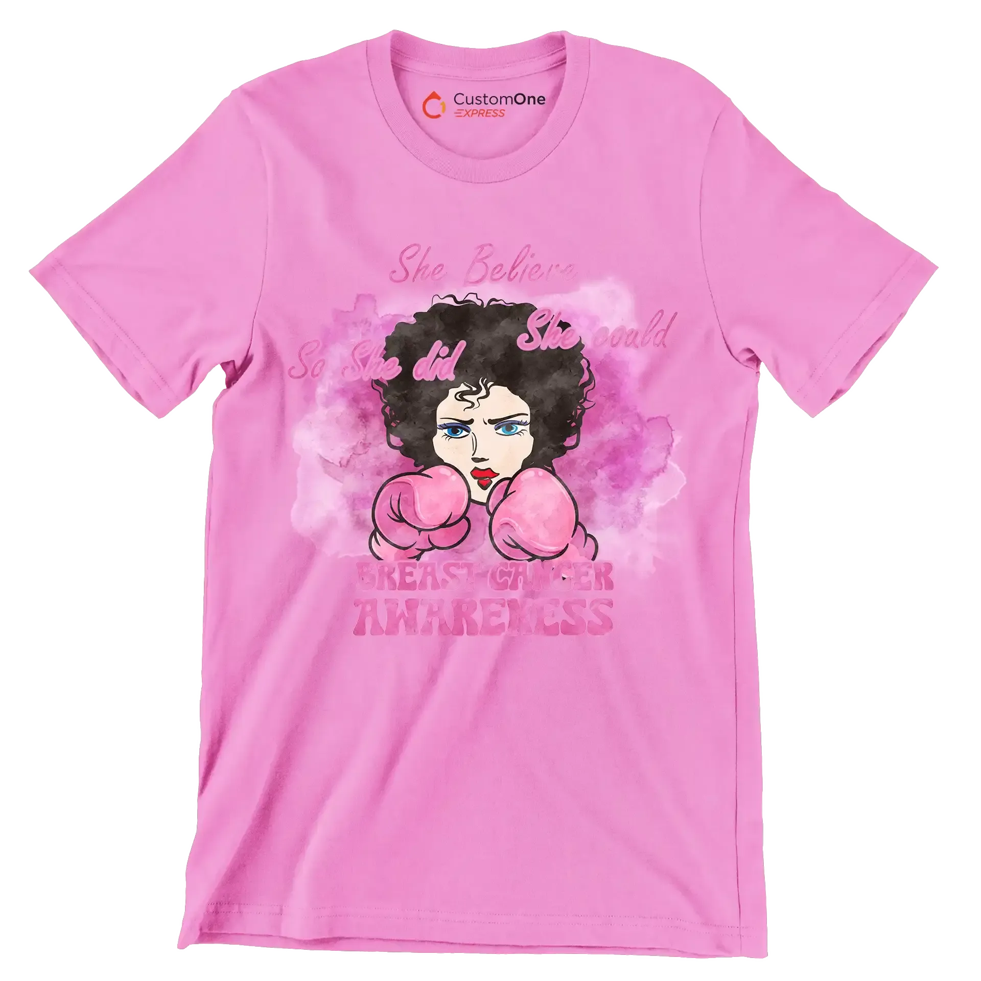 She believe she could so she did breast cancer awareness - Breast Cancer Awareness T-Shirt-Pink-S-Custom One Express