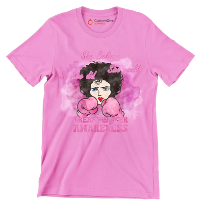 She believe she could so she did breast cancer awareness - Breast Cancer Awareness T-Shirt-Pink-S-Custom One Express