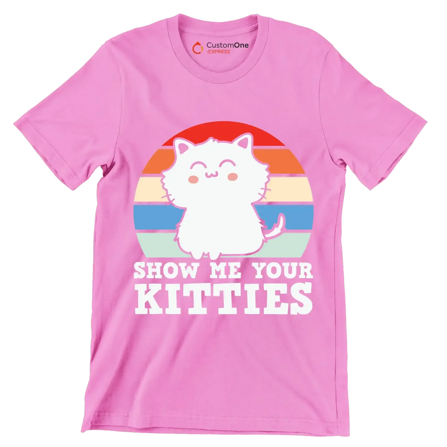 Show me Your Kitties Cat - Cat Themed T-Shirt-Pink-S-Custom One Express